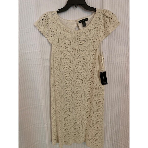 INC JUNIORS TEENS CROCHET DRESS SIZE LARGE CREAM WITH GOLD METALLIC NWT  PARTY - Picture 1 of 3